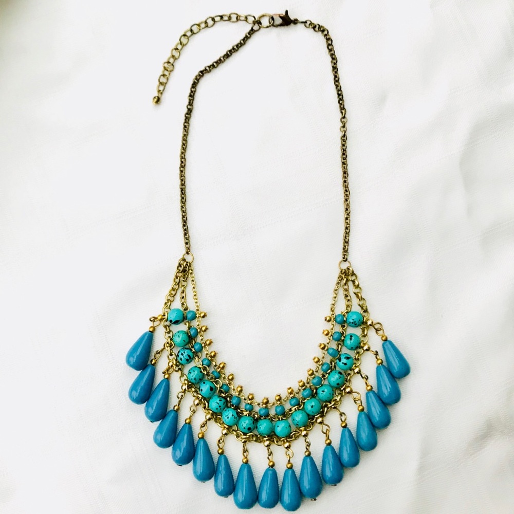 Turquoise and Gold Bead Drop Necklace